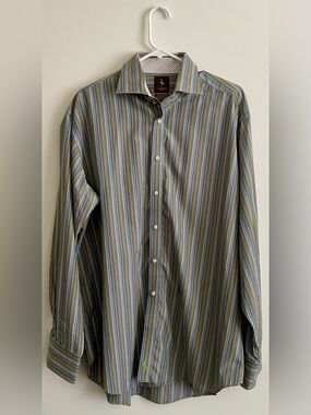 🦆 Tailorbyrd Men's Vertical Stripe Dress Shirt in Blue and Green 🦆